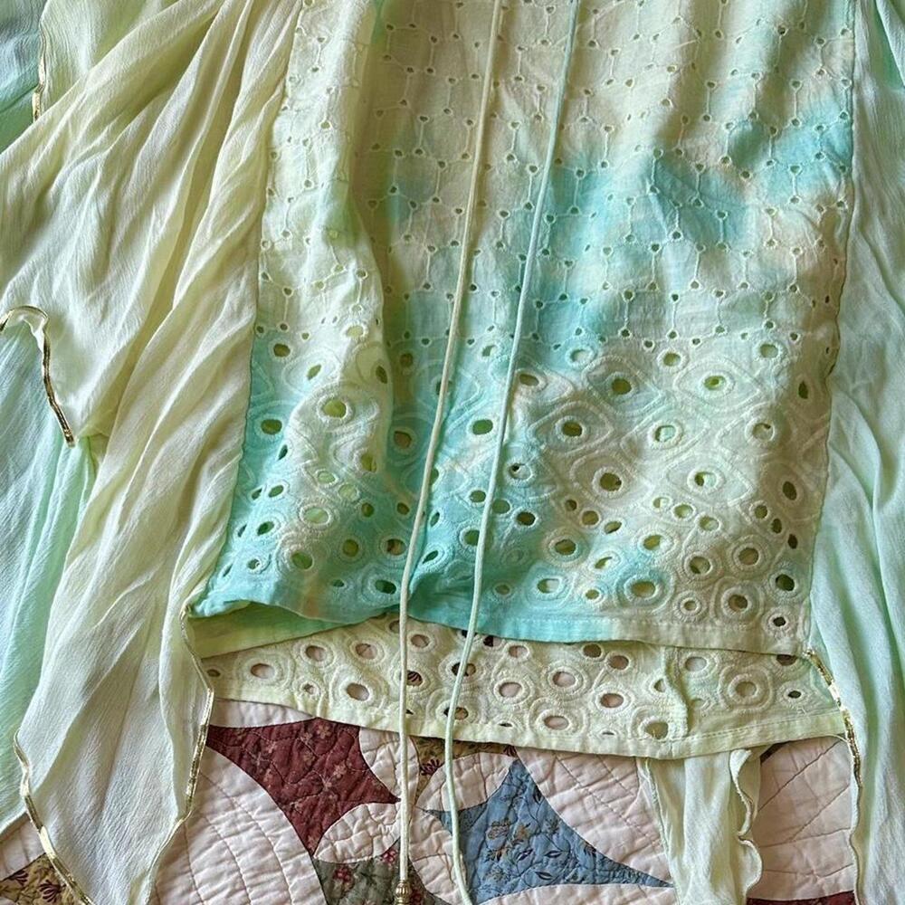 Lightweight, flowy green and blue tie-dye boho fairy dress. - Picture 3 of 5